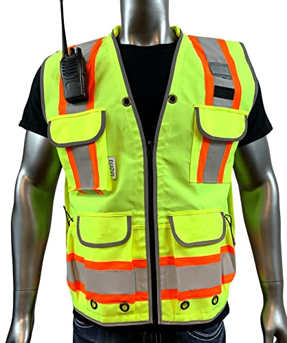 REXZUS A Reflective Safety Vest For mens Class 2 Heavy Woven Two Tone Engineer Hi Viz Safety Vest 3M Tape (Yellow, Medium)