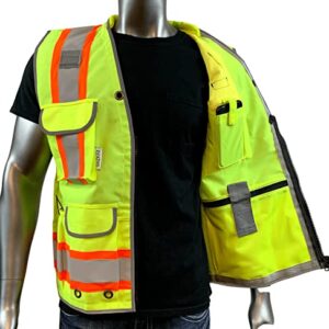 REXZUS A Reflective Safety Vest For mens Class 2 Heavy Woven Two Tone Engineer Hi Viz Safety Vest 3M Tape (Yellow, Medium)