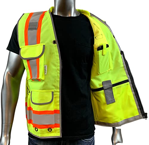 REXZUS A Reflective Safety Vest For mens Class 2 Heavy Woven Two Tone Engineer Hi Viz Safety Vest 3M Tape (Yellow, Medium)