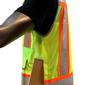 REXZUS A Reflective Safety Vest For mens Class 2 Heavy Woven Two Tone Engineer Hi Viz Safety Vest 3M Tape (Yellow, Medium)