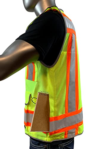 REXZUS A Reflective Safety Vest For mens Class 2 Heavy Woven Two Tone Engineer Hi Viz Safety Vest 3M Tape (Yellow, Medium)