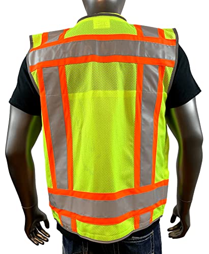 REXZUS A Reflective Safety Vest For mens Class 2 Heavy Woven Two Tone Engineer Hi Viz Safety Vest 3M Tape (Yellow, Medium)