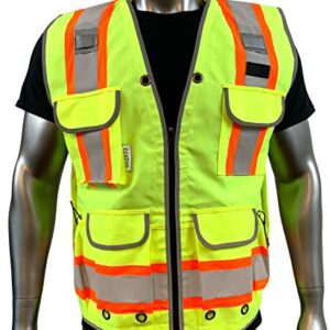 REXZUS A Reflective Safety Vest For mens Class 2 Heavy Woven Two Tone Engineer Hi Viz Safety Vest 3M Tape (Yellow, Medium)