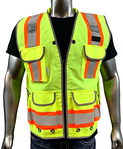 REXZUS A Reflective Safety Vest For mens Class 2 Heavy Woven Two Tone Engineer Hi Viz Safety Vest 3M Tape (Yellow, Medium)