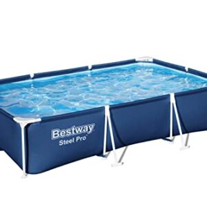 Bestway Steel Pro 118 Inch x 79 Inch x 26 Inch Rectangular Metal Frame Above Ground Outdoor Backyard Swimming Pool, Blue (Pool Only)