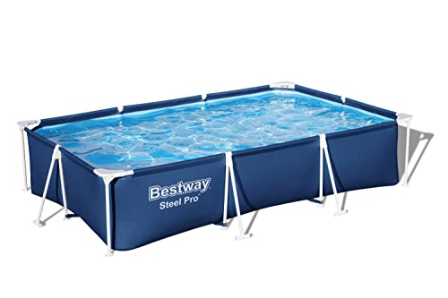 Bestway Steel Pro 118 Inch x 79 Inch x 26 Inch Rectangular Metal Frame Above Ground Outdoor Backyard Swimming Pool, Blue (Pool Only)