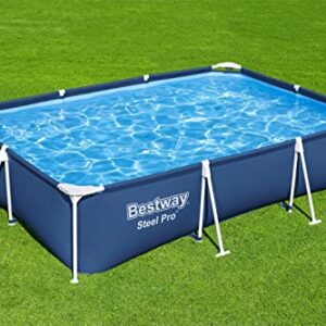 Bestway Steel Pro 118 Inch x 79 Inch x 26 Inch Rectangular Metal Frame Above Ground Outdoor Backyard Swimming Pool, Blue (Pool Only)