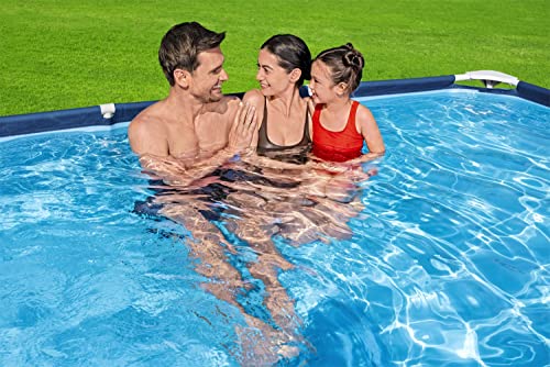 Bestway Steel Pro 118 Inch x 79 Inch x 26 Inch Rectangular Metal Frame Above Ground Outdoor Backyard Swimming Pool, Blue (Pool Only)