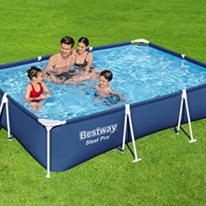 Bestway Steel Pro 118 Inch x 79 Inch x 26 Inch Rectangular Metal Frame Above Ground Outdoor Backyard Swimming Pool, Blue (Pool Only)