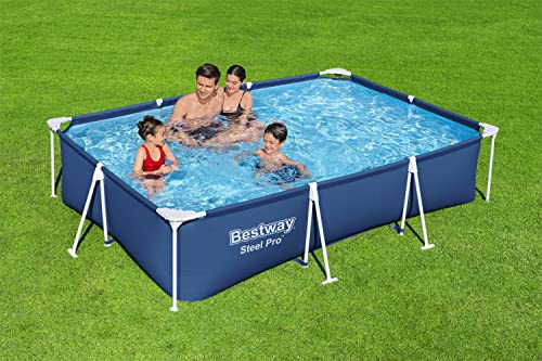 Bestway Steel Pro 118 Inch x 79 Inch x 26 Inch Rectangular Metal Frame Above Ground Outdoor Backyard Swimming Pool, Blue (Pool Only)