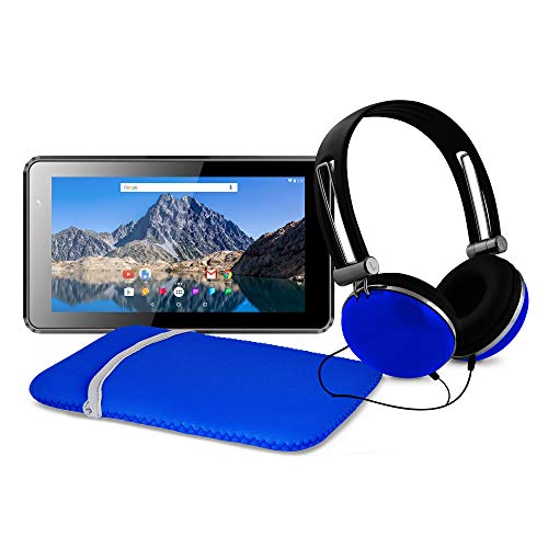 Ematic 7-Inch Android 7.1 (Nougat), Quad-Core 16GB Tablet with Folio Case and Headphones, Blue