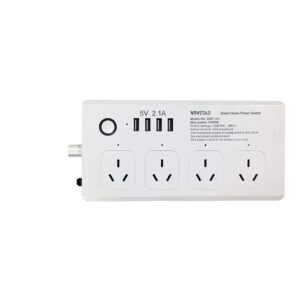 Vivitar Smart Home Power Strip, Standard Plug With 4 USB Ports, Four Power Outlets, 10Amp 3 Prong Outlet Energy Saving, Wifi ControlLED Smart Power Strip, 4 USB Charging Ports, Wireless Remote Control