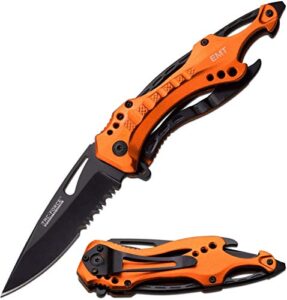 tac force tf-705 series assisted opening tactical folding knife, half-serrated blade, 4-1/2-inch closed, orange