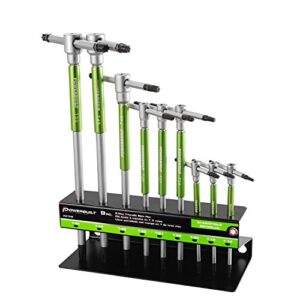 powerbuilt 9 pc torx star t-handle hex allen key wrench set w/ speed sleeves for fast spinning action, sliding top handle for “t” or “l” shape, long shafts, storage rack, auto, bicycle, moto - 941646