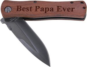 best papa ever folding stainless steel pocket knife, (wood handle
