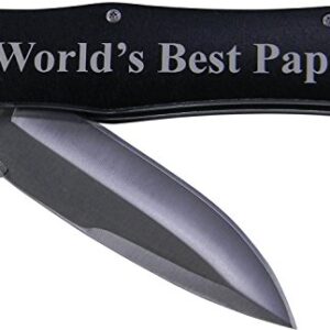 World's Best Papa Folding Pocket Knife - Great Christmas or Father's day gift for papa, grandpa (Black Handle)