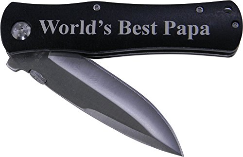 World's Best Papa Folding Pocket Knife - Great Christmas or Father's day gift for papa, grandpa (Black Handle)