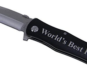 World's Best Papa Folding Pocket Knife - Great Christmas or Father's day gift for papa, grandpa (Black Handle)