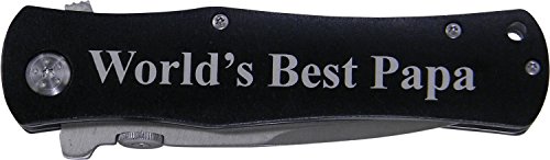 World's Best Papa Folding Pocket Knife - Great Christmas or Father's day gift for papa, grandpa (Black Handle)