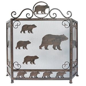 metal woodland bear 3-panel decorative fireplace screen