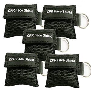 lsika-z pack of 5pcs cpr face shield mask keychain ring emergency kit cpr face shields for first aid or cpr training (black-5)