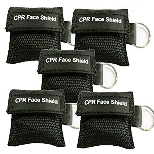 LSIKA-Z Pack of 5pcs CPR Face Shield Mask Keychain Ring Emergency Kit CPR Face Shields for First Aid or CPR Training (Black-5)