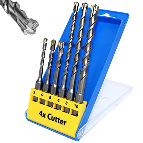 S&R Carbide Drill Bit Set SDS-Plus for Concrete, Granite, Stone. Drill Bit Set 6 Pieces 5, 6, 8 x 110 mm; 6, 8, 10 x 160 mm in Plastic Box - Hammer Drill and Impact Drill Bits