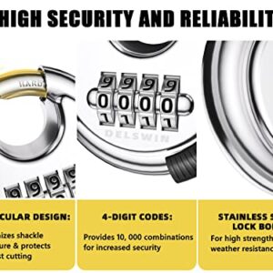 DELSWIN 4 Digit Combination Lock Disc Padlock with Hardened Steel Shackle Outdoor Combo Lock for Outdoor Gate Sheds,Storage Unit,Garage,Fence,Gym Locker(2 Pcs)