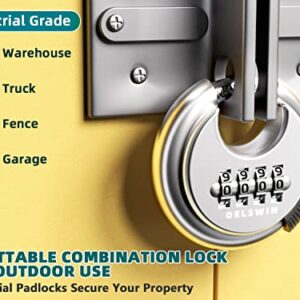 DELSWIN 4 Digit Combination Lock Disc Padlock with Hardened Steel Shackle Outdoor Combo Lock for Outdoor Gate Sheds,Storage Unit,Garage,Fence,Gym Locker(2 Pcs)