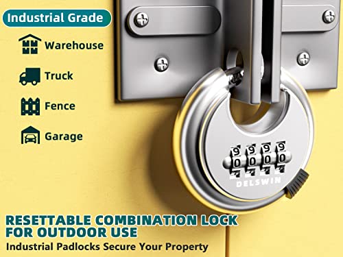 DELSWIN 4 Digit Combination Lock Disc Padlock with Hardened Steel Shackle Outdoor Combo Lock for Outdoor Gate Sheds,Storage Unit,Garage,Fence,Gym Locker(2 Pcs)