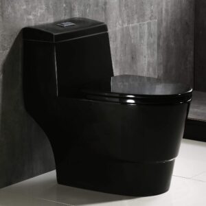 woodbridgee one piece toilet with soft closing seat, chair height, 1.28 gpf dual, water sensed, 1000 gram map flushing score toilet, t-0015