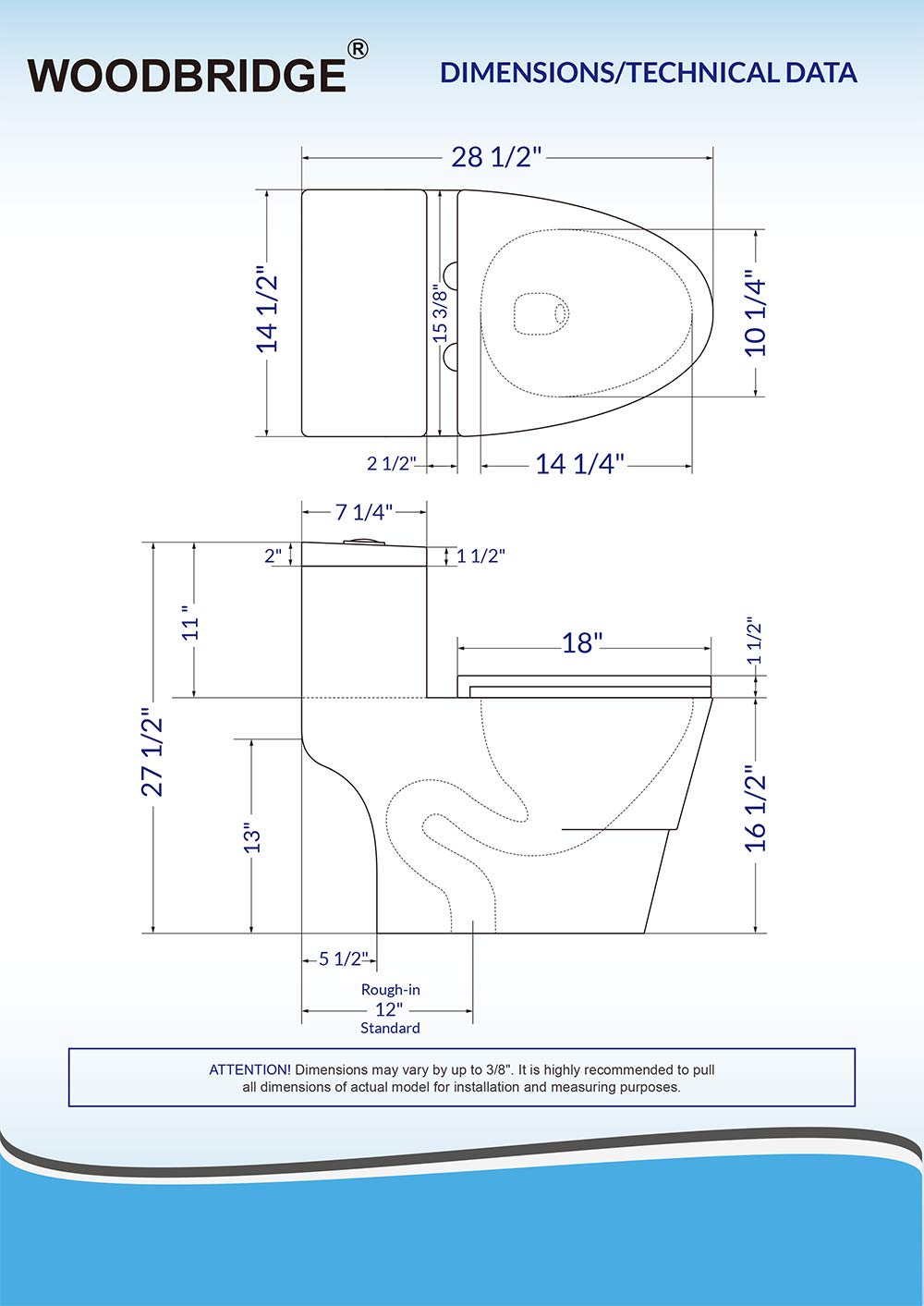 WOODBRIDGEE One Piece Toilet with Soft Closing Seat, Chair Height, 1.28 GPF Dual, Water Sensed, 1000 Gram MaP Flushing Score Toilet, T-0015