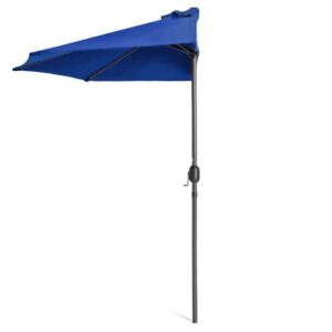 best choice products 9ft steel half patio umbrella for backyard, deck, garden w/ 5 ribs, crank mechanism, uv- and water-resistant fabric - blue