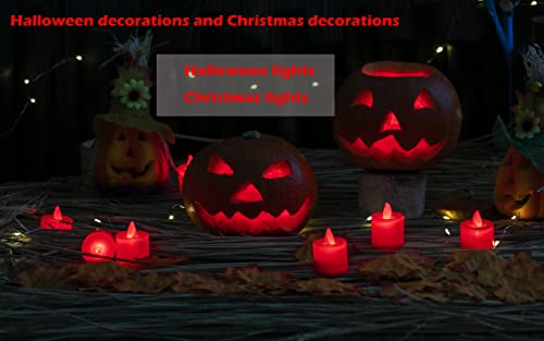 LANKER 24 Pack Flameless Led Tea Lights Candles - Flickering Red Battery Operated Electronic Fake Candles – Decorations for Wedding, Party, Christmas, Halloween (Red)