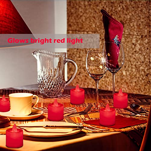 LANKER 24 Pack Flameless Led Tea Lights Candles - Flickering Red Battery Operated Electronic Fake Candles – Decorations for Wedding, Party, Christmas, Halloween (Red)