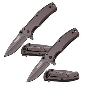 tac force tf-848 spring assist folding knife, grey titanium straight edge blade, grey handle, 3.5-inch closed