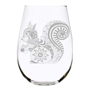 C & M Personal Gifts Stemless Wine Glass – Distinctive Mandala Squirrel Engraved Cocktail Glass Made from Lead-Free Crystal for Men and Women – Ideal for Squirrel Lovers – 17 Oz (S1)