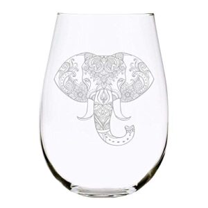 c & m personal gifts elephant stemless wine glass 17 ounces, laser engraved, crystal, lead-free