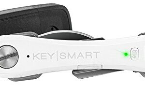 KeySmart Pro - Compact Smart Key Holder w LED Flashlight & Tile Bluetooth, EDC Key Organizer, Attach Car Key Fob, Other Mini Tools & Accessories (up to 10 Keys, White) - Discontinued