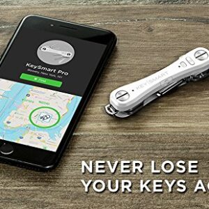 KeySmart Pro - Compact Smart Key Holder w LED Flashlight & Tile Bluetooth, EDC Key Organizer, Attach Car Key Fob, Other Mini Tools & Accessories (up to 10 Keys, White) - Discontinued