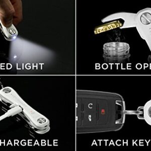 KeySmart Pro - Compact Smart Key Holder w LED Flashlight & Tile Bluetooth, EDC Key Organizer, Attach Car Key Fob, Other Mini Tools & Accessories (up to 10 Keys, White) - Discontinued