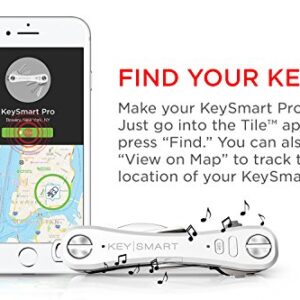 KeySmart Pro - Compact Smart Key Holder w LED Flashlight & Tile Bluetooth, EDC Key Organizer, Attach Car Key Fob, Other Mini Tools & Accessories (up to 10 Keys, White) - Discontinued