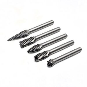 YUFUTOL Carbide Burrs for Aluminum - 5pcs Aluma Cut Carbide Rotary Burr Files Set 1/4"(6.35mm) Shank for Die Grinder Drill,Metal Carving,Polishing,Engraving, Drilling