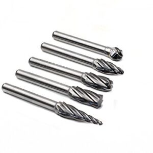 YUFUTOL Carbide Burrs for Aluminum - 5pcs Aluma Cut Carbide Rotary Burr Files Set 1/4"(6.35mm) Shank for Die Grinder Drill,Metal Carving,Polishing,Engraving, Drilling