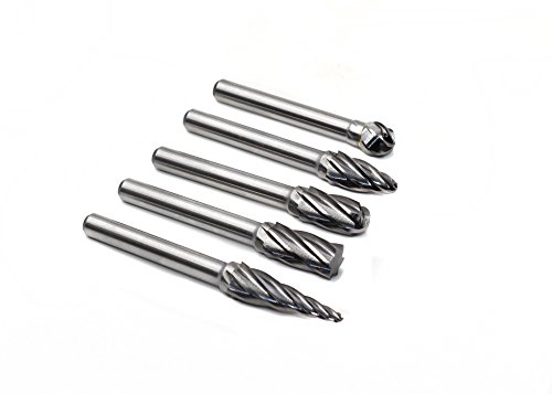 YUFUTOL Carbide Burrs for Aluminum - 5pcs Aluma Cut Carbide Rotary Burr Files Set 1/4"(6.35mm) Shank for Die Grinder Drill,Metal Carving,Polishing,Engraving, Drilling