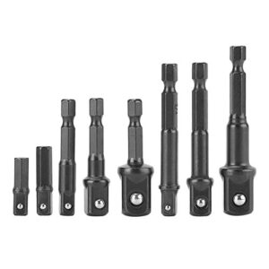 8pcs 1/4" 3/8" 1/2" socket adapter/extension set impact hex shank drill bits set for drill cr-v quick change nut driver socket bit set adapters to use with drill chucks or screw impact drivers