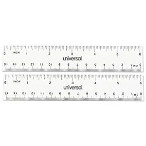 universal unv59025 standard/metric 6 in. plastic ruler - clear (2/pack)