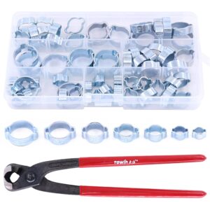 glarks 70pcs zinc plated double ear hose fuel clamp with standard jaw pincers kit