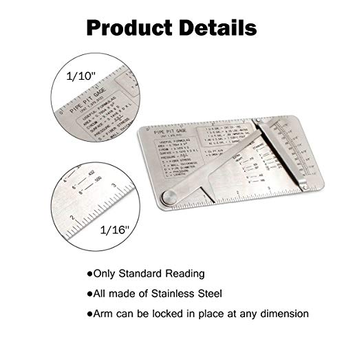 Pipe Pit Gage 0-1/2'' In 1/64'' Increments Handy Formulas Pipe Welding Undercut Stainless Steel