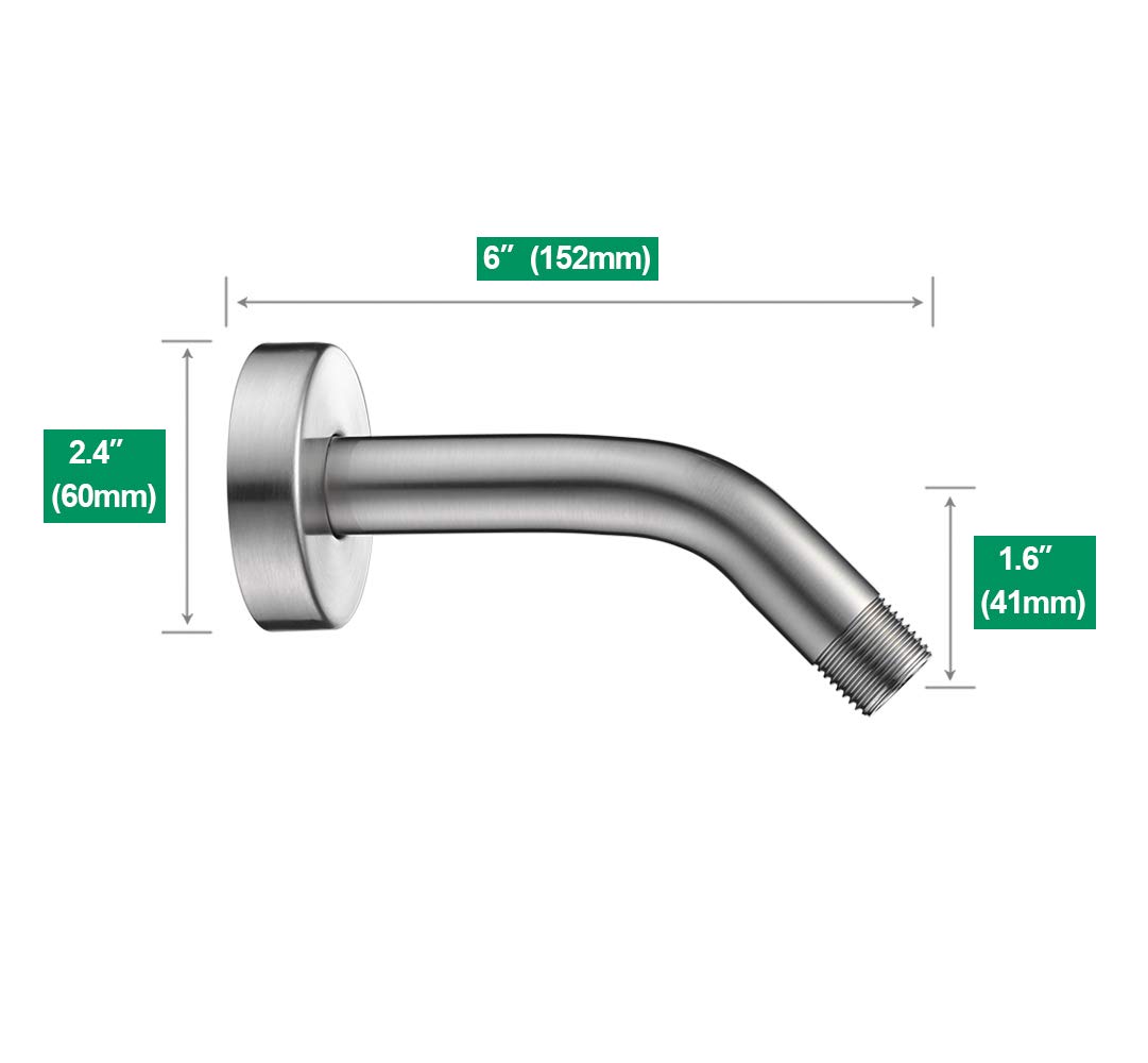 Purelux Shower Arm 6 Inch Universal Replacement Water Outlet PJ0602 Made of Stainless Steel, Brushed Nickel, Shower Arm and Flange Included